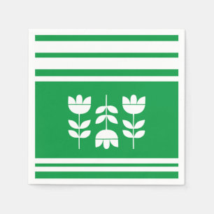 Kelly Green and white stripes and flowers Napkin