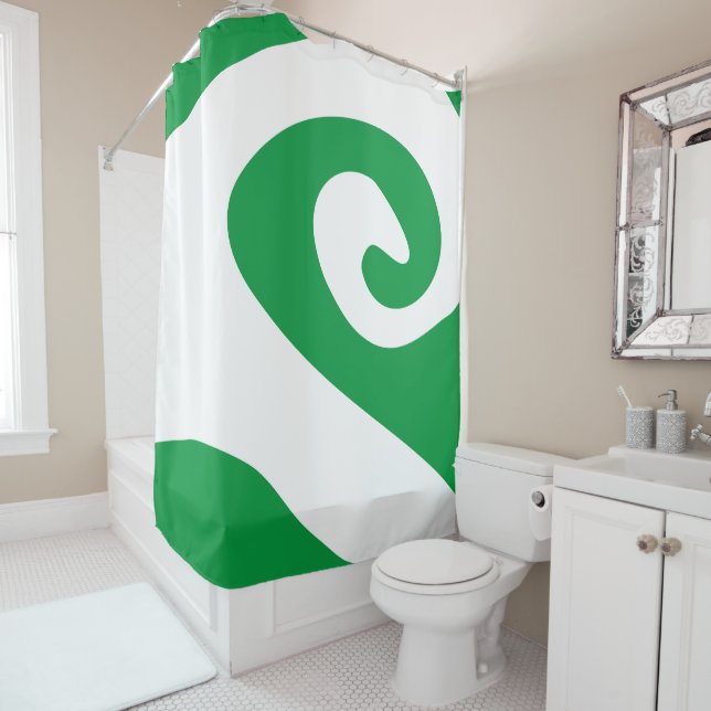 Kelly Green and White Swirl Wave Shower Curtain (In Situ)