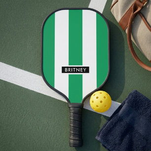 Kelly Green and White Vertical Stripes Pickleball Paddle