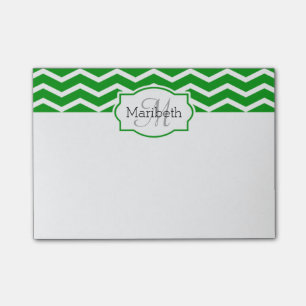 Kelly Green Chevron Name Monogrammed Post-it Notes