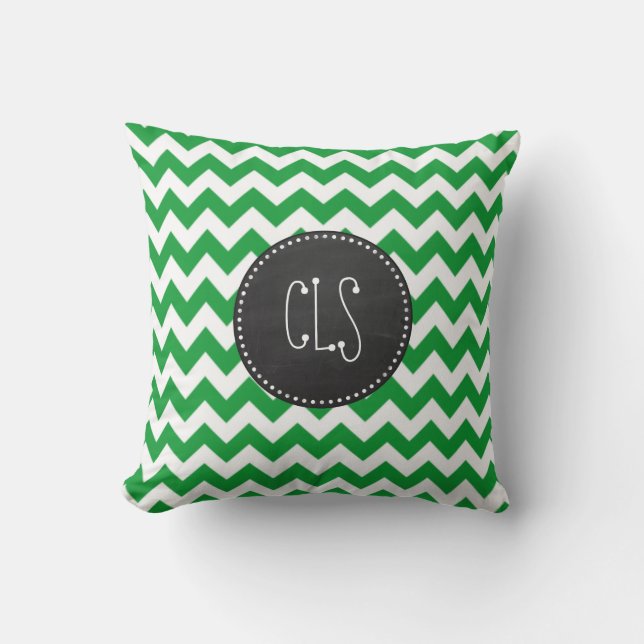 Kelly Green Chevron Stripes; Chalkboard look Cushion (Front)