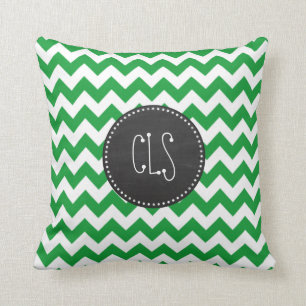 Kelly Green Chevron Stripes; Chalkboard look Cushion