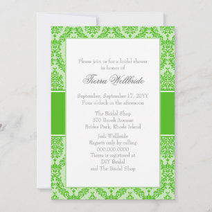 Kelly Green Damask Bridal Shower Invitation