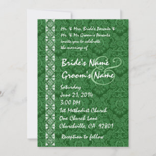 Kelly Green Damask Lace Wedding Invitations