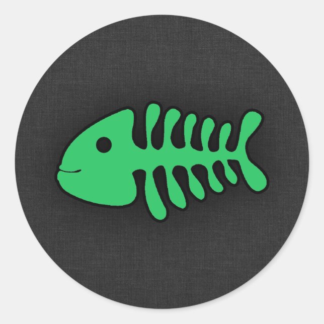 Kelly Green Fish Bones Classic Round Sticker (Front)