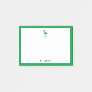 Kelly Green Flamingo and Border on White with Name Post-it Notes