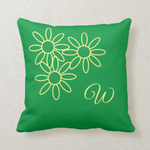 Kelly Green Flower & Monogram Cushion