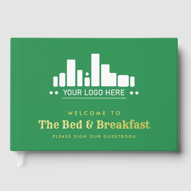 Kelly Green Gold Your Logo Bed & Breakfast Guest Book (Front)