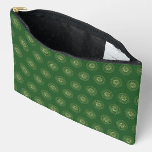 Kelly Green Golden Zinnia Flower Medallions Accessory Pouch