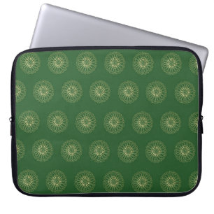 Kelly Green Golden Zinnia Flower Medallions Laptop Sleeve