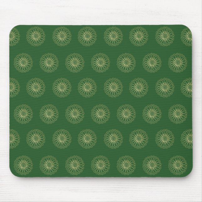 Kelly Green | Golden Zinnia Flower Medallions Mouse Pad (Front)