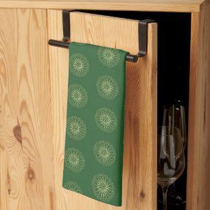 Kelly Green Golden Zinnia Flower Medallions Tea Towel