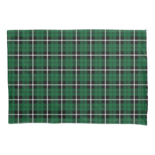 Kelly green Irish green white/black stripe plaid Pillowcase