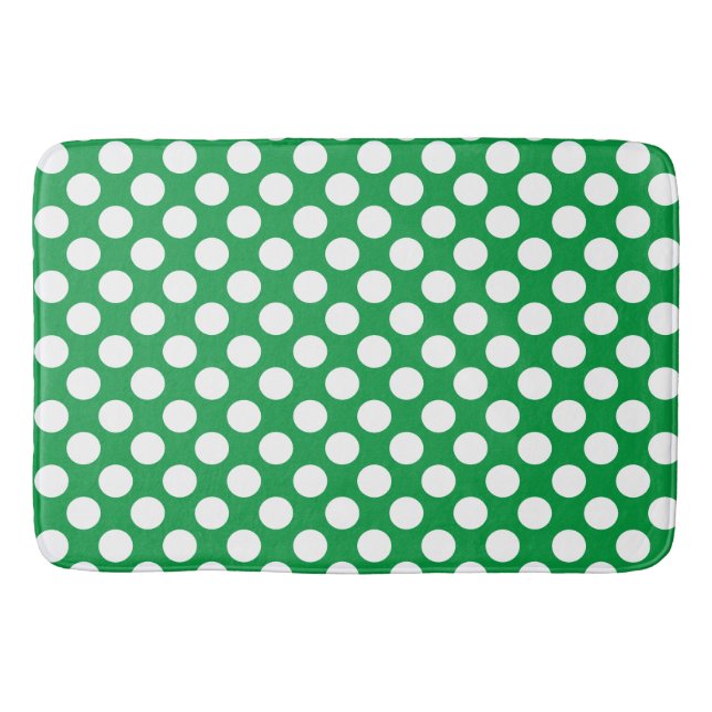 Kelly Green : Large white Polka Dot Pattern Bath Mat (Front)