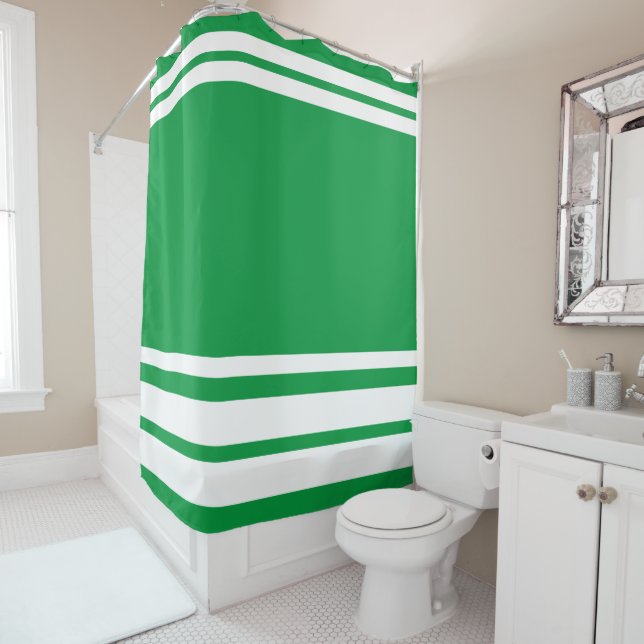 Kelly Green : Modern Lines in White Shower Curtain (In Situ)