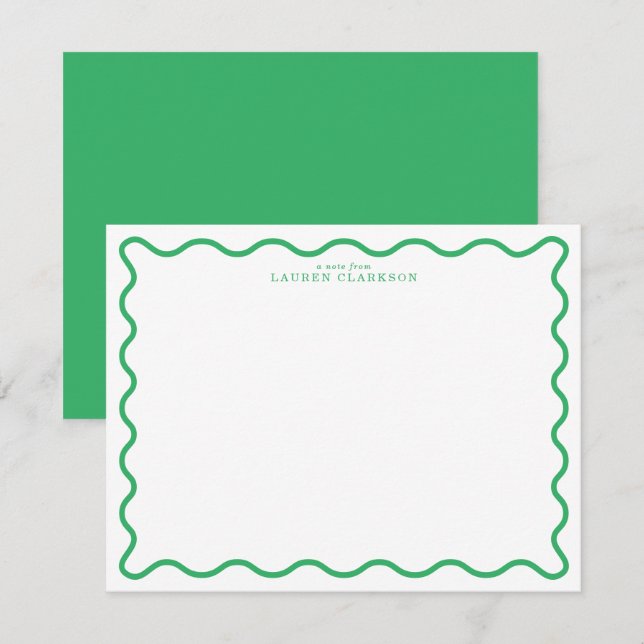 Kelly Green Modern Wavy Border Note Card (Front/Back)