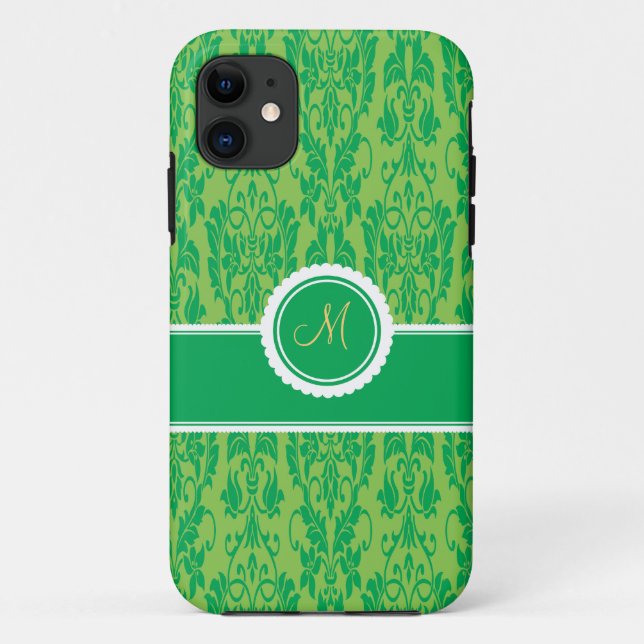 Kelly Green Monogrammed Damask iPhone 5 Case (Back)