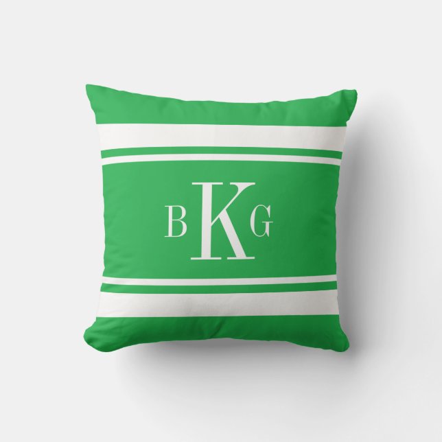 Kelly Green Nautical Stripes Custom Monogram Cushion (Front)