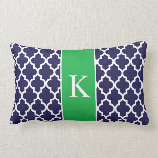 Kelly Green Navy Blue Moroccan Custom Monogram Lumbar Cushion