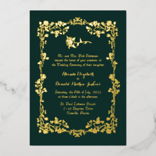 Kelly Green Ornate Rose Border  Foil Invitation