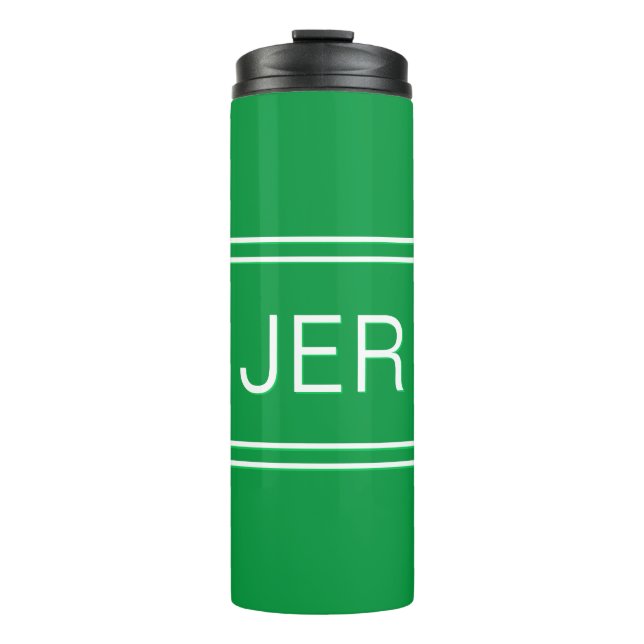 Kelly Green Personalised Monogram Initials Drink Thermal Tumbler (Front)