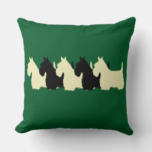 Kelly green Plaid print 6 Scottish Terrier dog Cushion