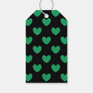 Kelly green polka hearts on black gift tags