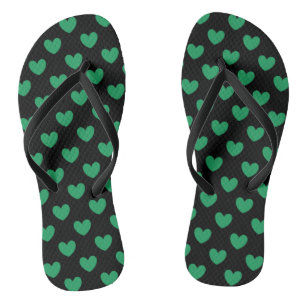 Kelly green polka hearts on black thongs