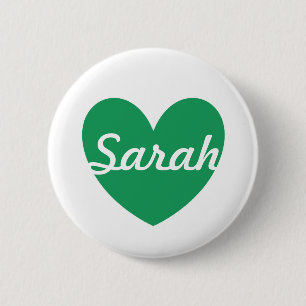 Kelly green polka hearts on white 6 cm round badge