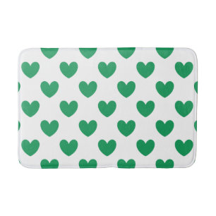 Kelly green polka hearts on white bath mat