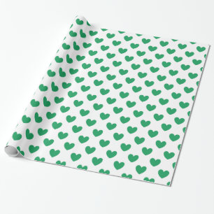Kelly green polka hearts on white wrapping paper