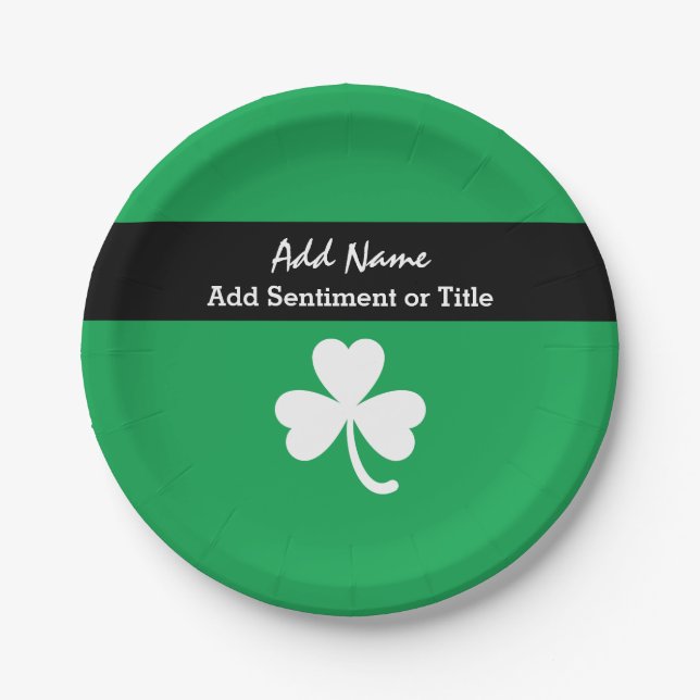 Kelly Green Shamrock Design White Shamrock A01 Paper Plate (Front)