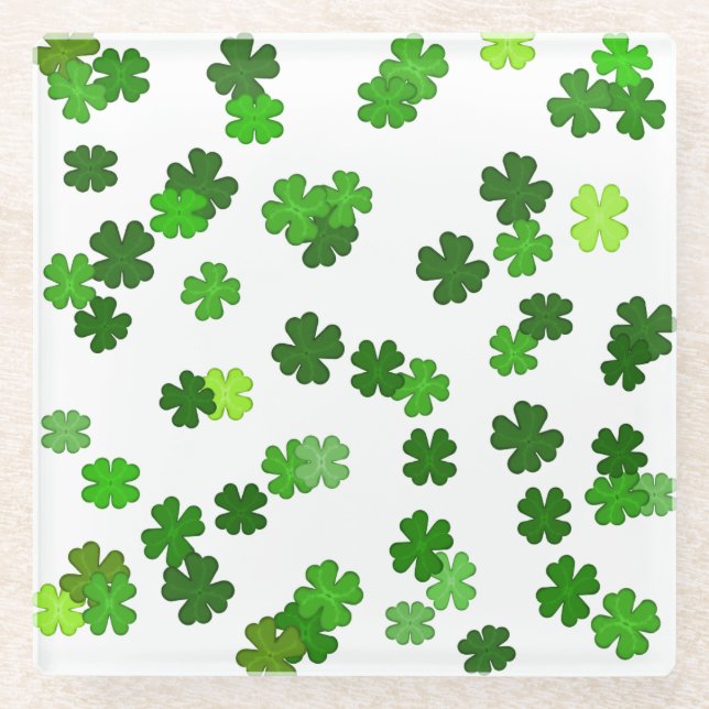 Kelly green “Shamrocks Falling Glass Coaster (Front)