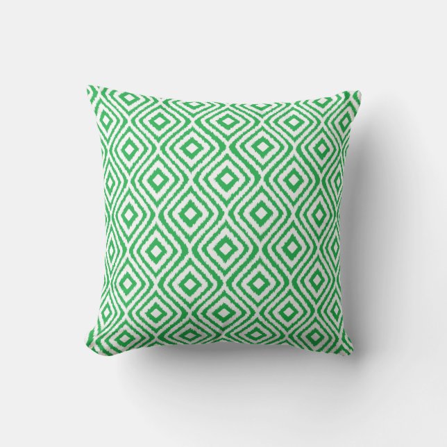 Kelly Green Tribal Ikat Diamond Pattern Cushion (Front)