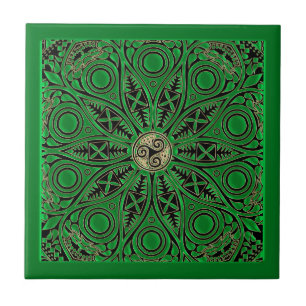 Kelly Green Triskele Mandala Ceramic Tile