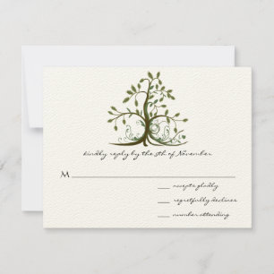 Kelly Green Whimsical Swirl Tree Wedding RSVP