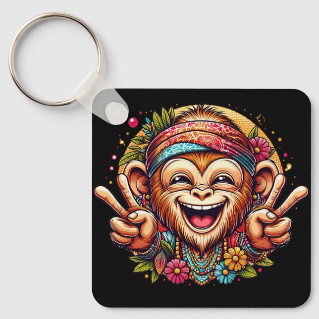 "Kelly the Chill Monkey" Aluminum Keychain (Front)
