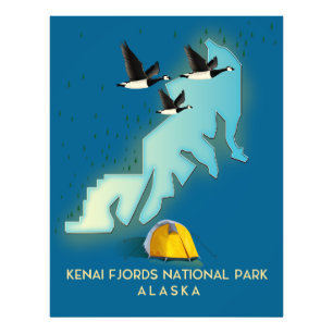 Kenai Fjords National Park Alaska travel map Photo Print