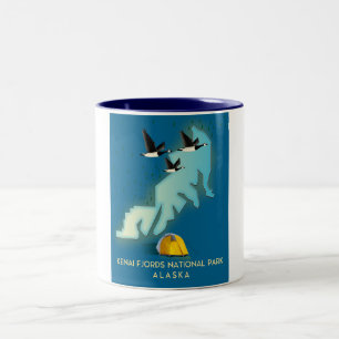 Kenai Fjords National Park Alaska travel map Two-Tone Coffee Mug