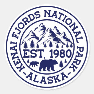 Kenai Fjords National Park EST.1980 Alaska Bear Classic Round Sticker