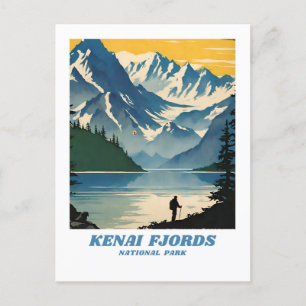 Kenai Fjords National Park illustration retro Aest Postcard