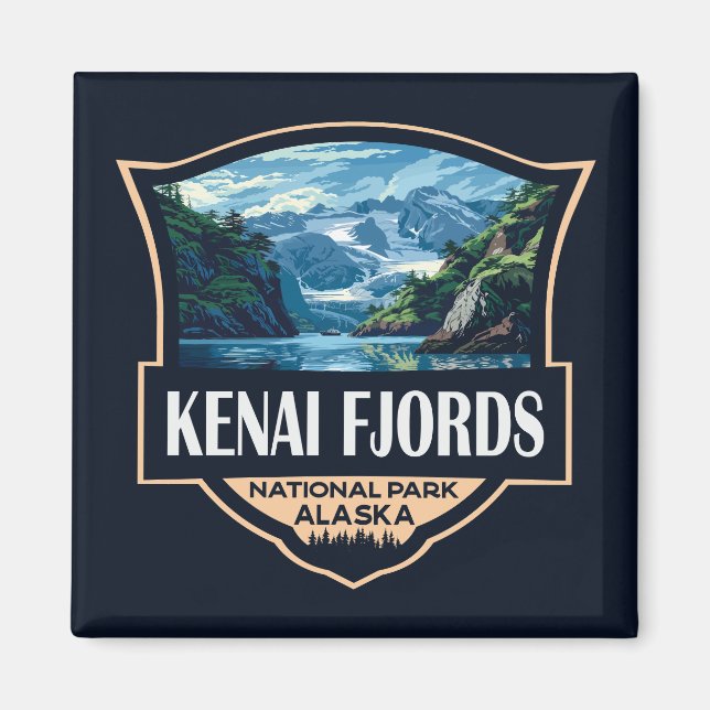 Kenai Fjords National Park Illustration Retro Art Magnet (Front)