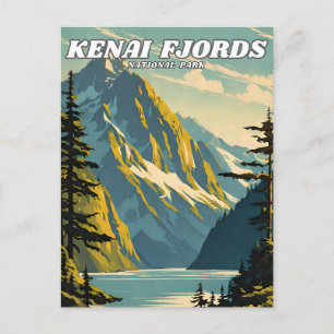 Kenai Fjords National Park illustration retro Postcard