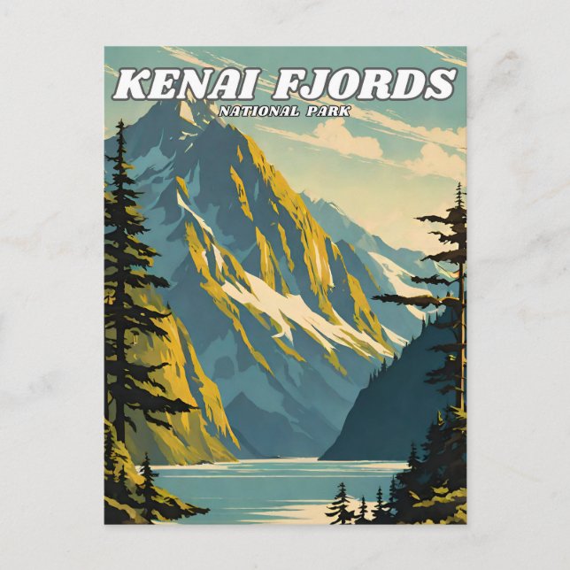 Kenai Fjords National Park illustration retro Postcard (Front)