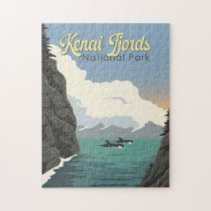 Kenai Fjords National Park Illustration Travel Art Jigsaw Puzzle