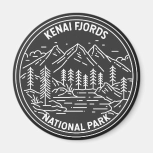 Kenai Fjords National Park Vintage Monoline  Magnet