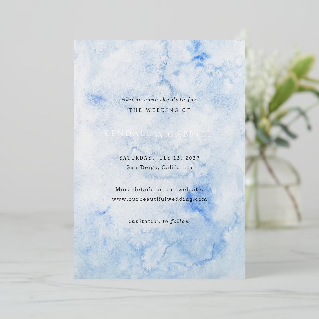 Kendall Blue Elegant Wedding Save the Date (Standing Front)