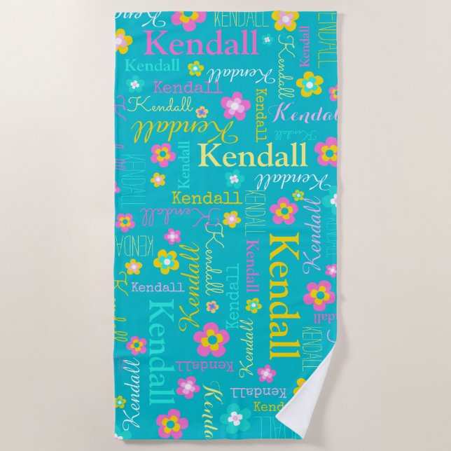 Kendall flowers name beach towel (Front)