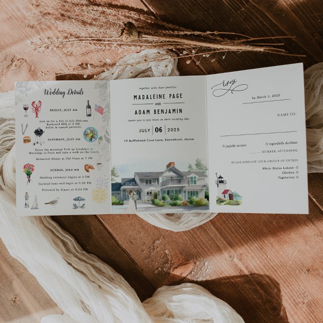 Kennebunk Maine | Shore Wedding Tri-Fold Invitation (Creator Uploaded)