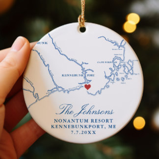Kennebunkport Maine Map Wedding Photo Christmas Ceramic Ornament